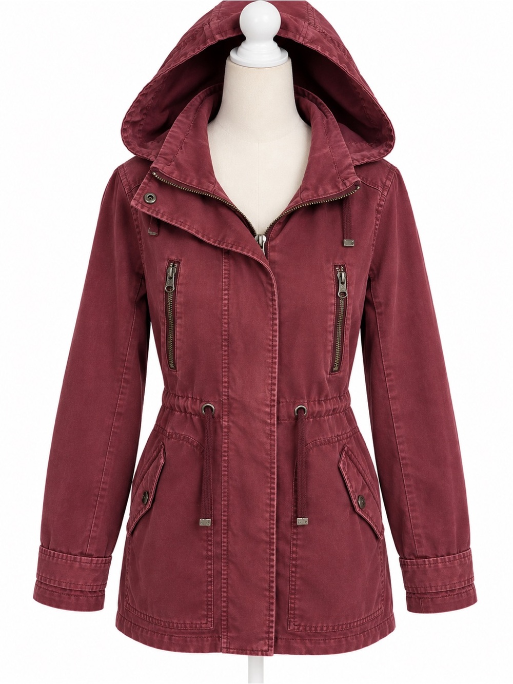 Garage Womens S/P Burgundy Utility Parka Jacket Hooded Y2K Moto Grunge Military
